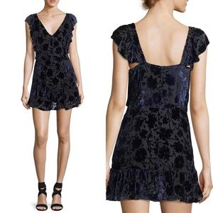 LoveShackFancy Alanis V-Neck Blue Velvet Ruffle Mini Dress 💙